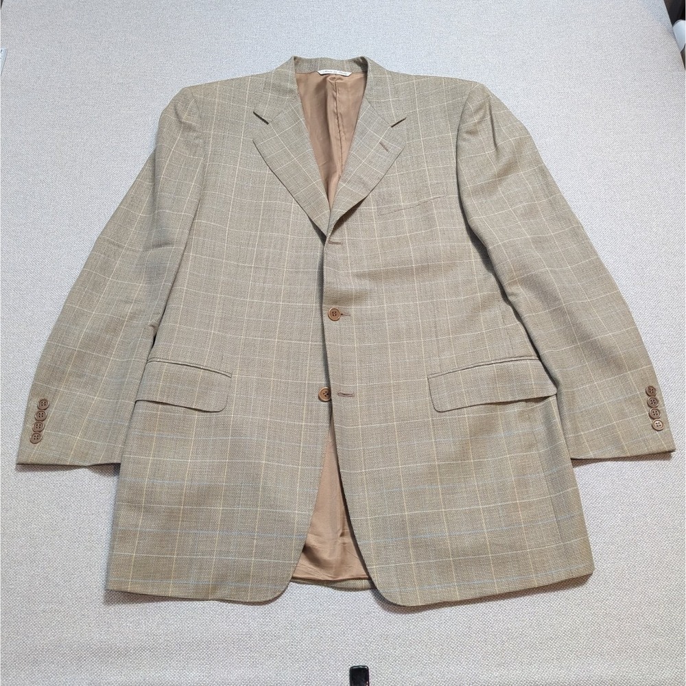 CANALI Men's Blazer US 42R Tan Plaid 100% Wool Jacket Sport Coat Made in Italy
